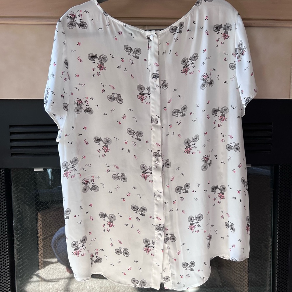 White Bicycle Print Blouse - Picture 3 of 7